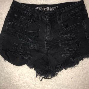 American Eagle Black Ripped Jean Shorts